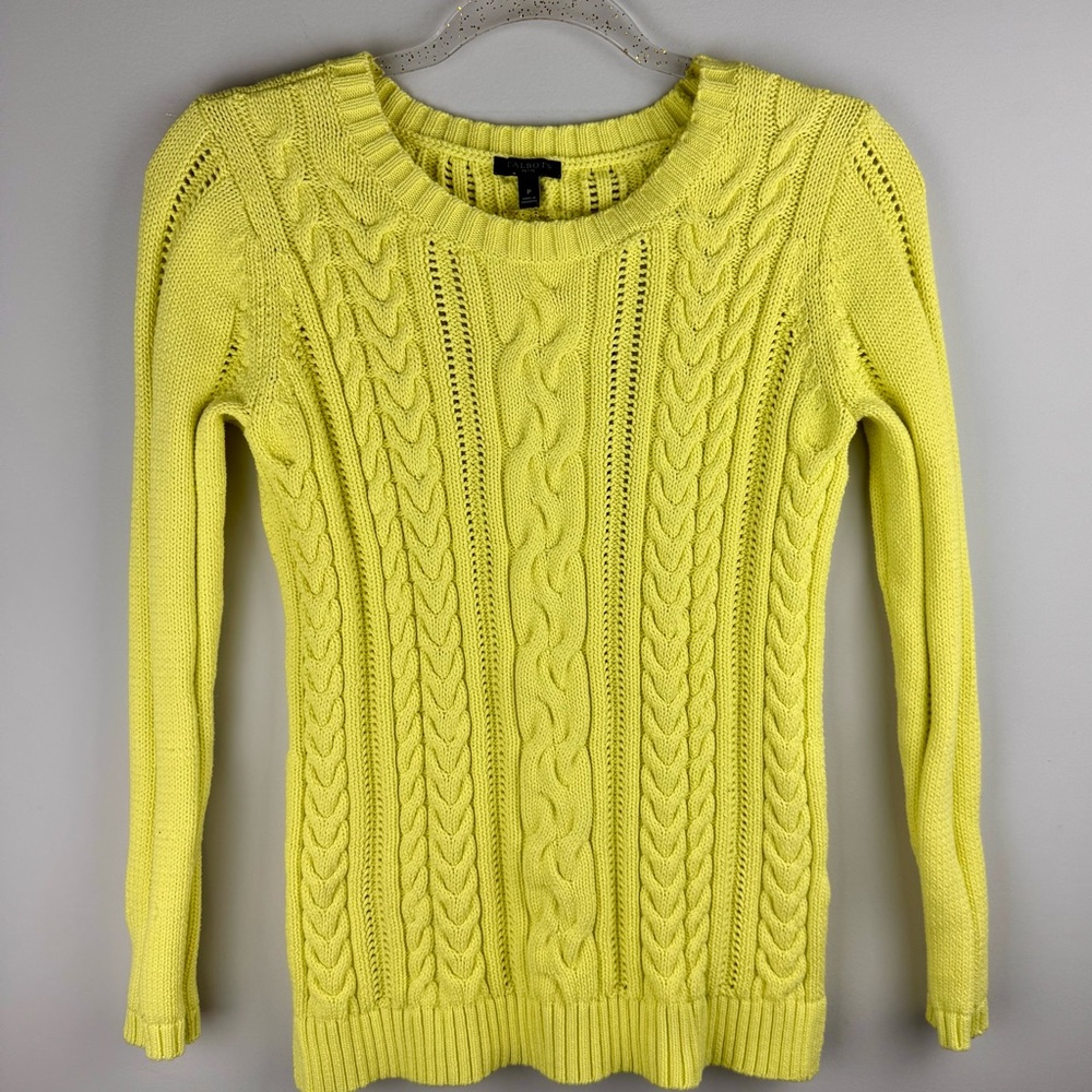 Talbots Small Petite Green Cable Knit Sweater Long Sleeve Round Neck Sz P Cotton - Picture 10 of 10